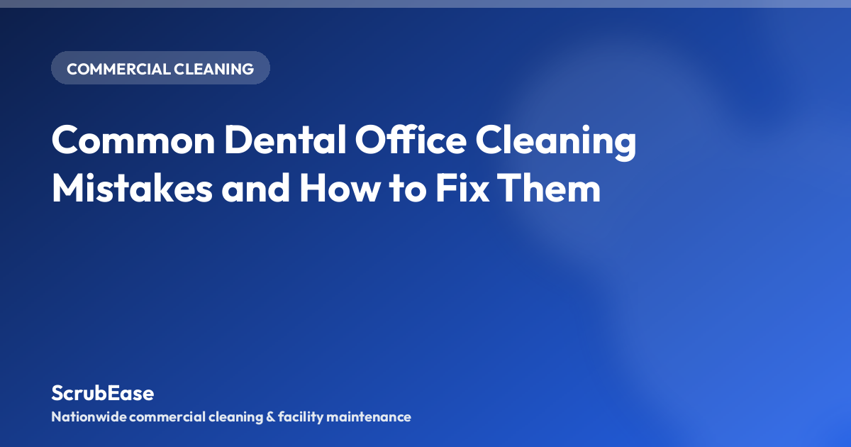 A janitorial worker disinfecting a dental office reception area between patient appointments.