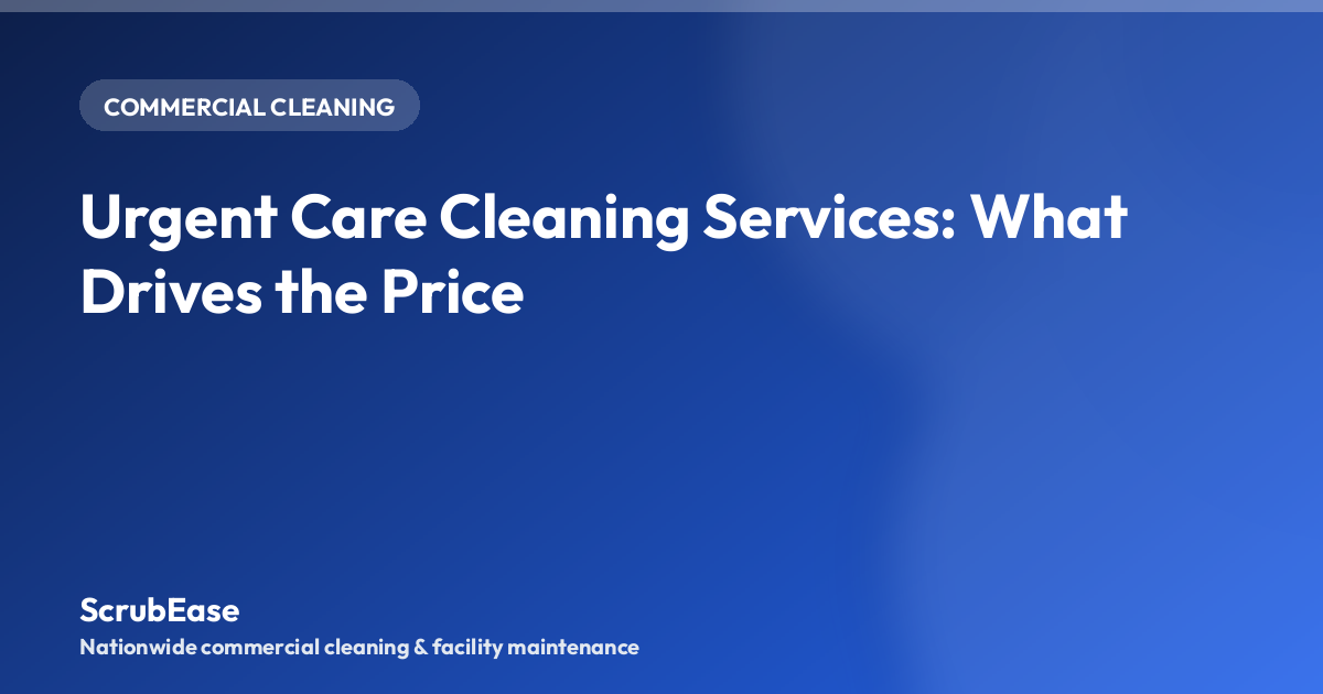 A cleaning technician disinfecting an exam room surface in an urgent care facility.